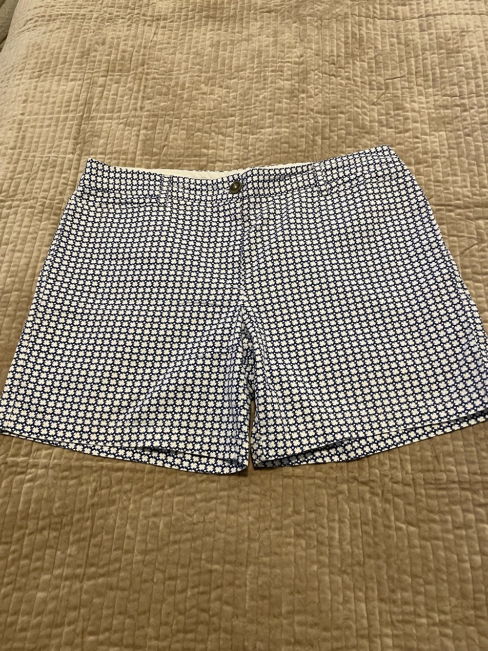 Lands' End Navy and White Geometric Print Bermuda Shorts
